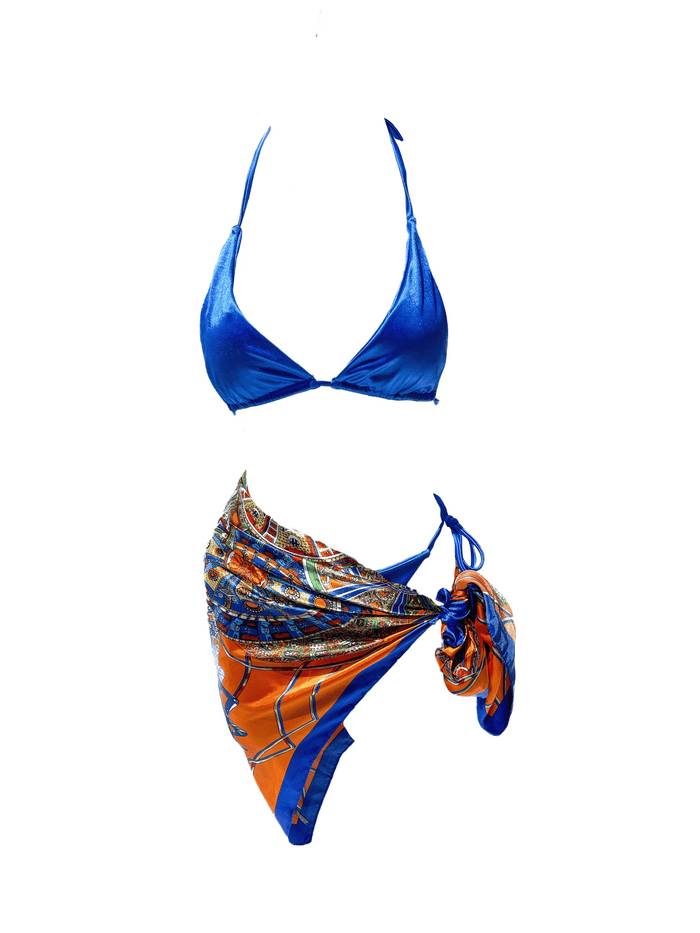 Brenna Blue & Orange Patterned Scarf